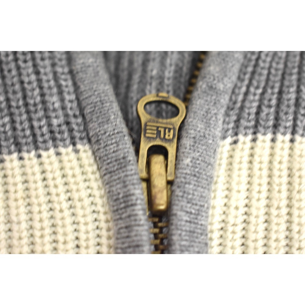 Polo Ralph Lauren MFG Mens Sweater 1/4 Zip Gray White Striped Pullover Cotton XL - Picture 3 of 9